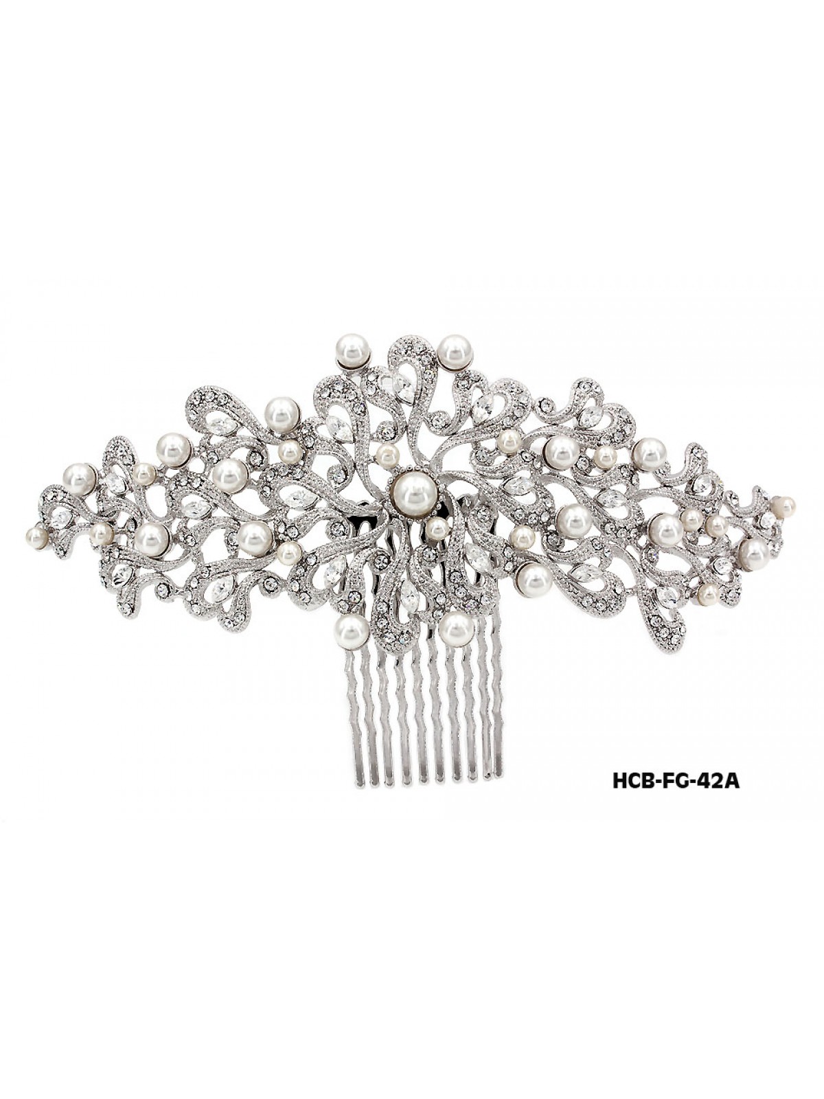 Hair Comb – Bridal Hair Combs & Clips w/ Austrian Crystal Stones Filigree - HCB-FG-42A